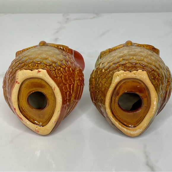 Set Of 2 Owl Figurines Ceramic Table Top Decor Autumn Fall Decoration - Picture 10 of 11